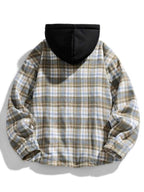 Men's Plus Size Drawstring Hooded Plaid Shirt Jacket - D.T line