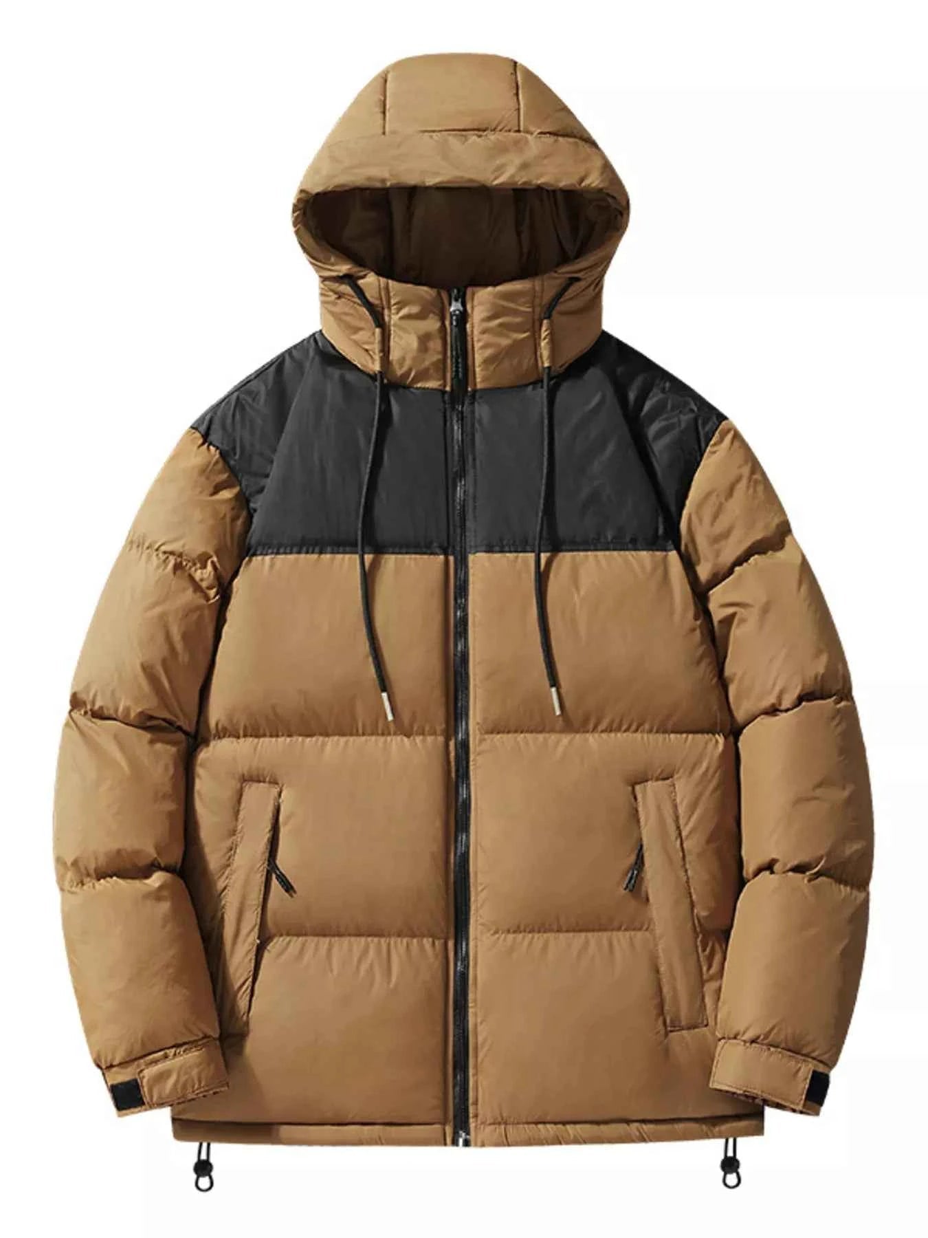 Men's Plus Size Drawstring Hooded Puffer Jacket - D.T line
