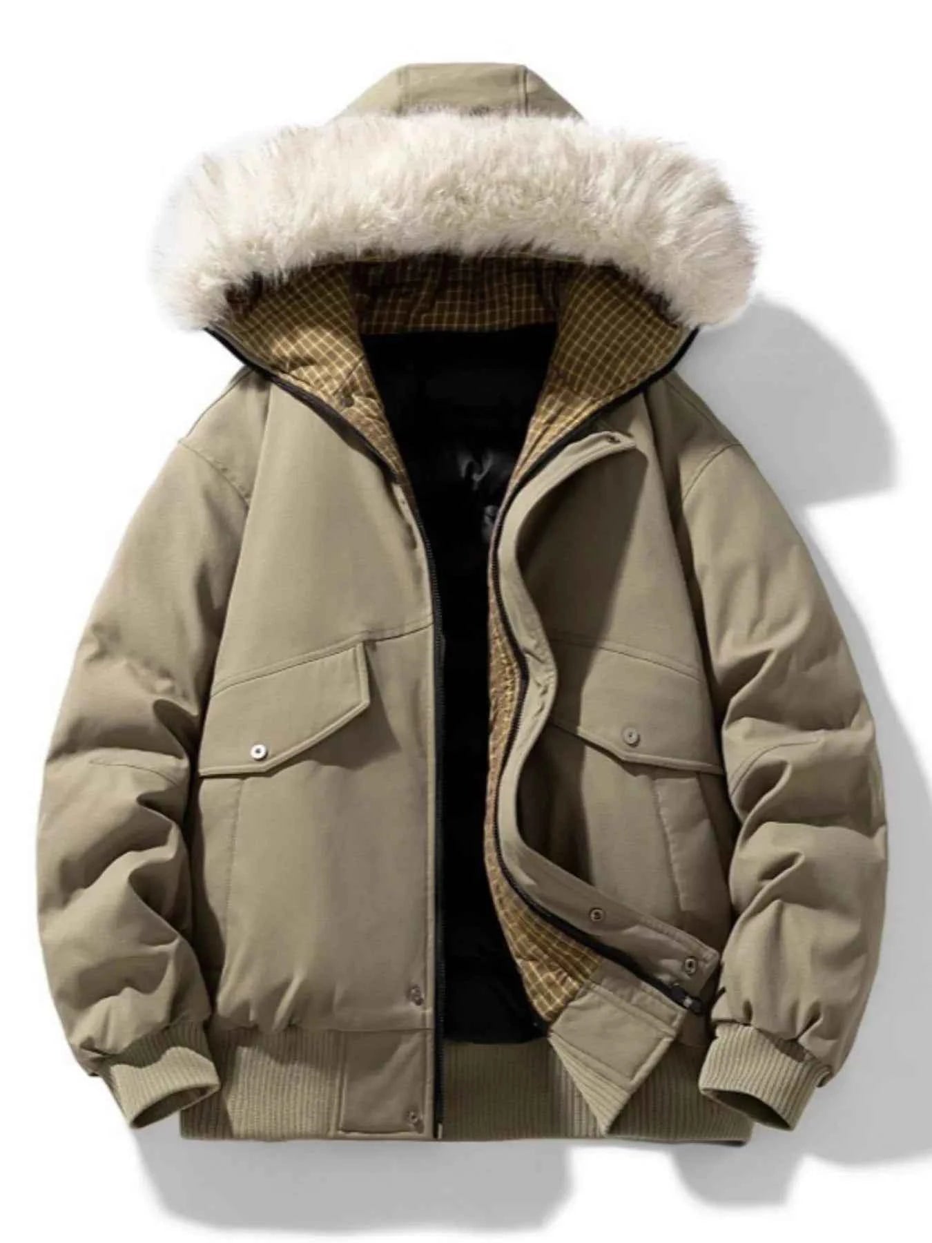 Men's Plus Size Fur Hooded Warm Padded Coat - D.T line