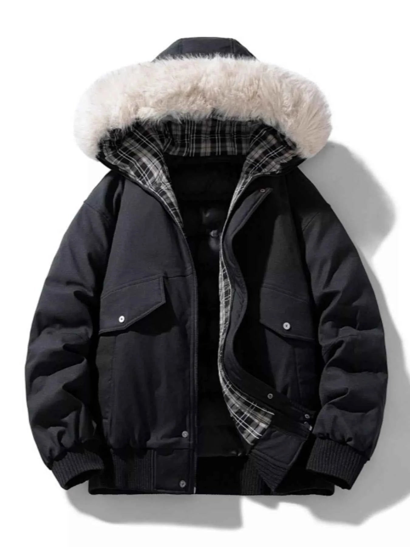 Men's Plus Size Fur Hooded Warm Padded Coat - D.T line
