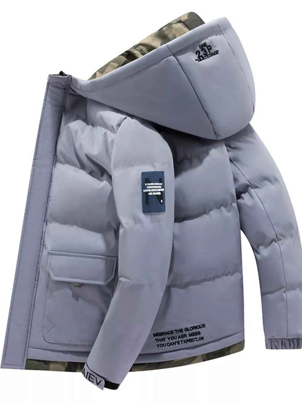 Men's Plus Size Hooded Padded Zip Up Coat - D.T line