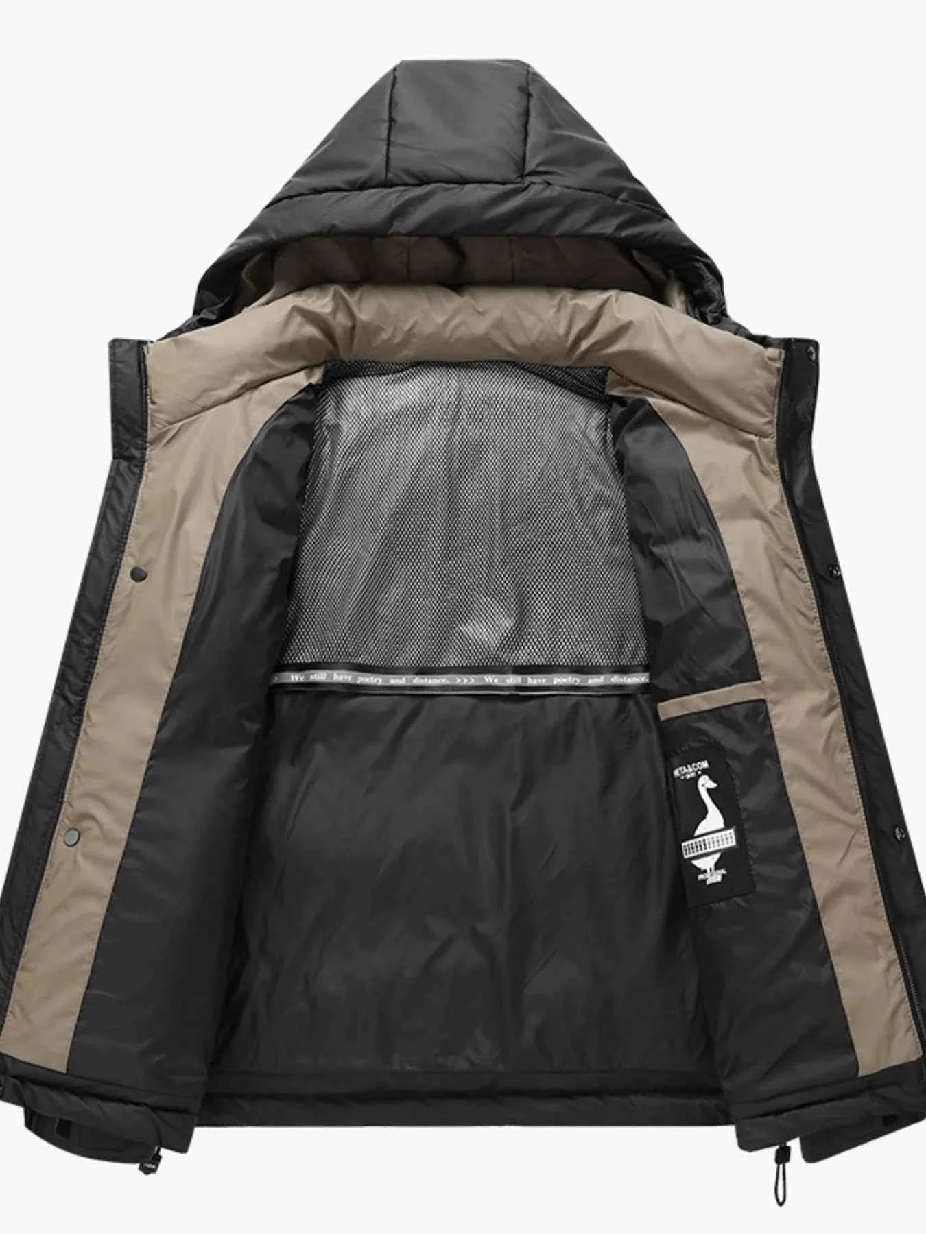 Men's Plus Size Hooded Puffer Jacket with Drawstring Hem - D.T line