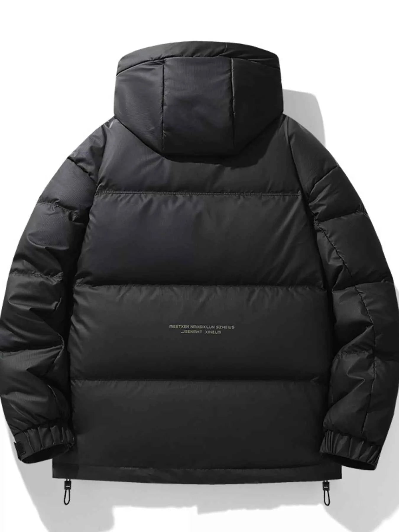 Men's Plus Size Hooded Puffer Jacket with Drawstring Hem - D.T line