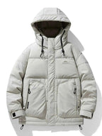 Men's Plus Size Hooded Puffer Jacket with Drawstring Hem - D.T line