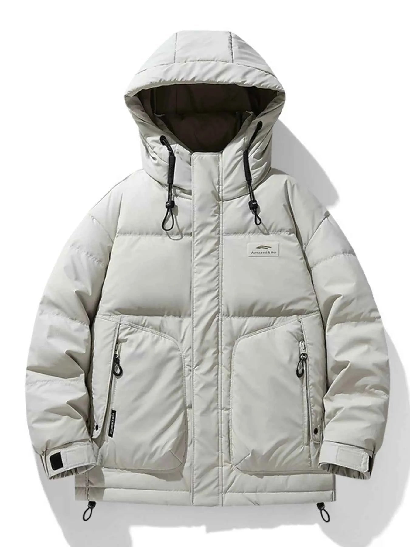 Men's Plus Size Hooded Puffer Jacket with Drawstring Hem - D.T line