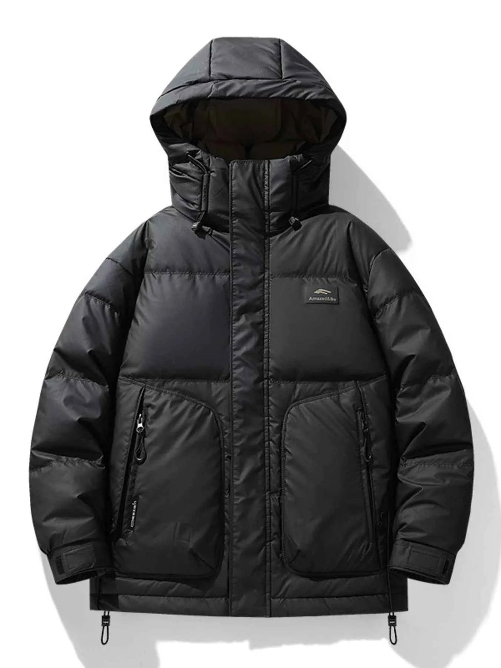 Men's Plus Size Hooded Puffer Jacket with Drawstring Hem - D.T line