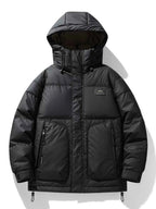 Men's Plus Size Hooded Puffer Jacket with Drawstring Hem - D.T line