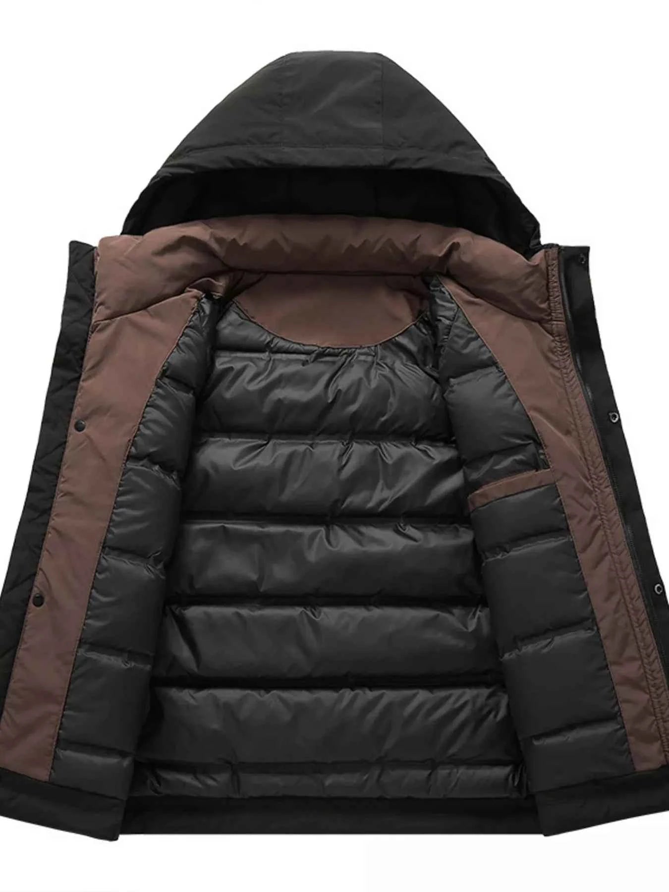Men's Plus Size Hooded Puffer Jacket with Multiple Pockets - D.T line