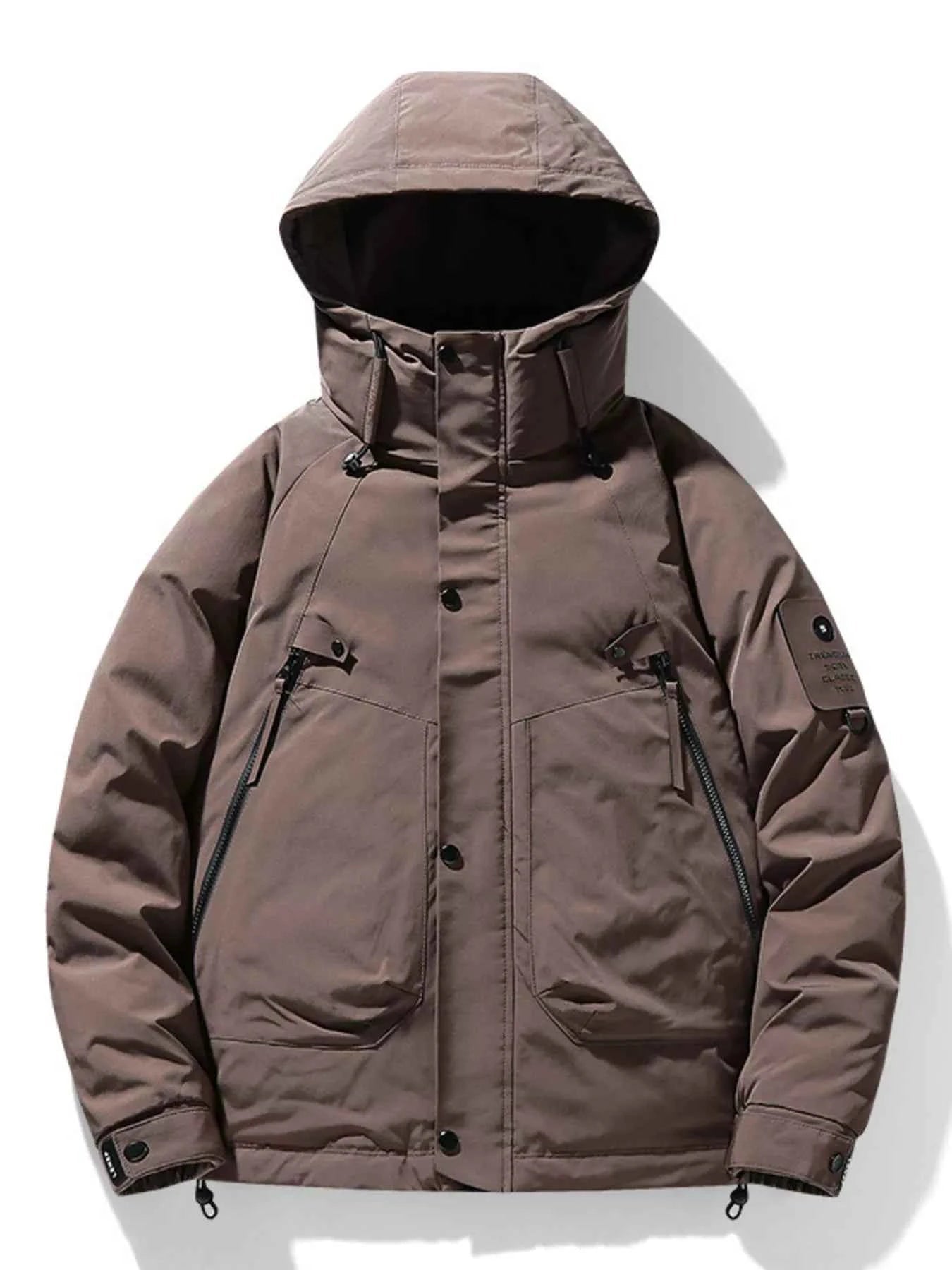 Men's Plus Size Hooded Puffer Jacket with Multiple Pockets - D.T line