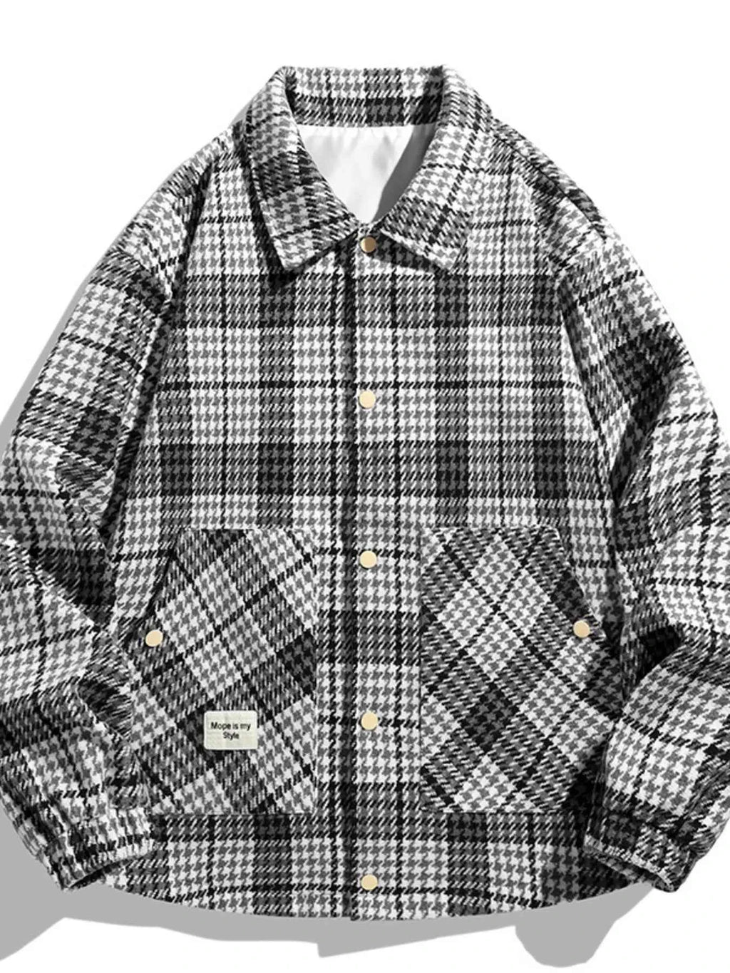 Men's Plus Size Houndstooth Pattern Button-Up Jacket
