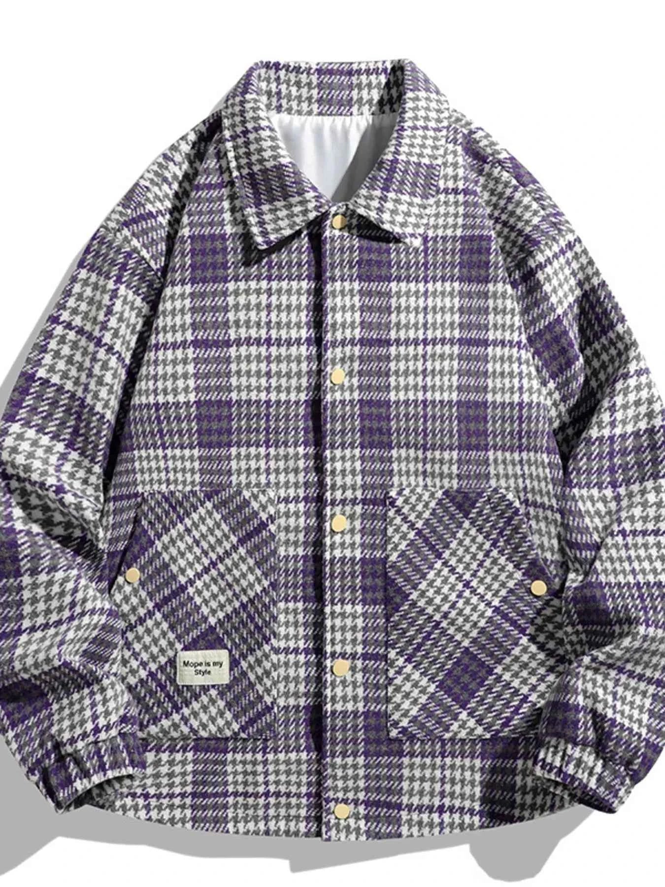 Men's Plus Size Houndstooth Pattern Button-Up Jacket