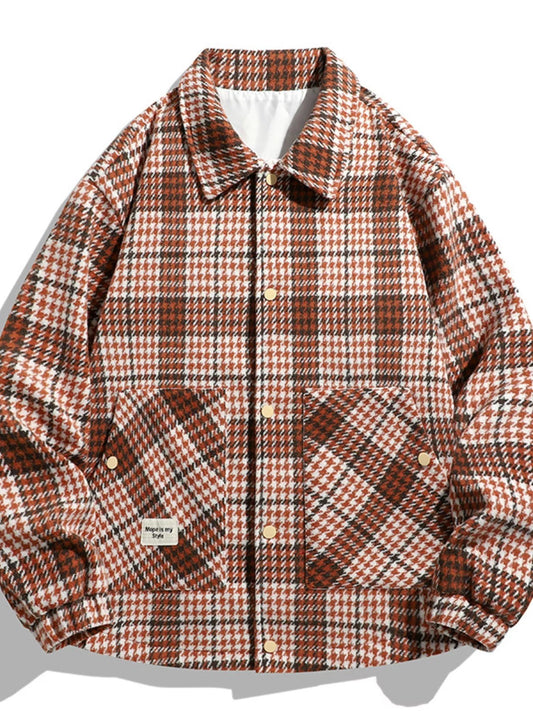 Men's Plus Size Houndstooth Pattern Button - Up Jacket - D.T line