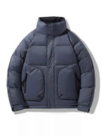 Men's Plus Size Stand Collar Puffer Jacket with Side Zipper Pockets - D.T line