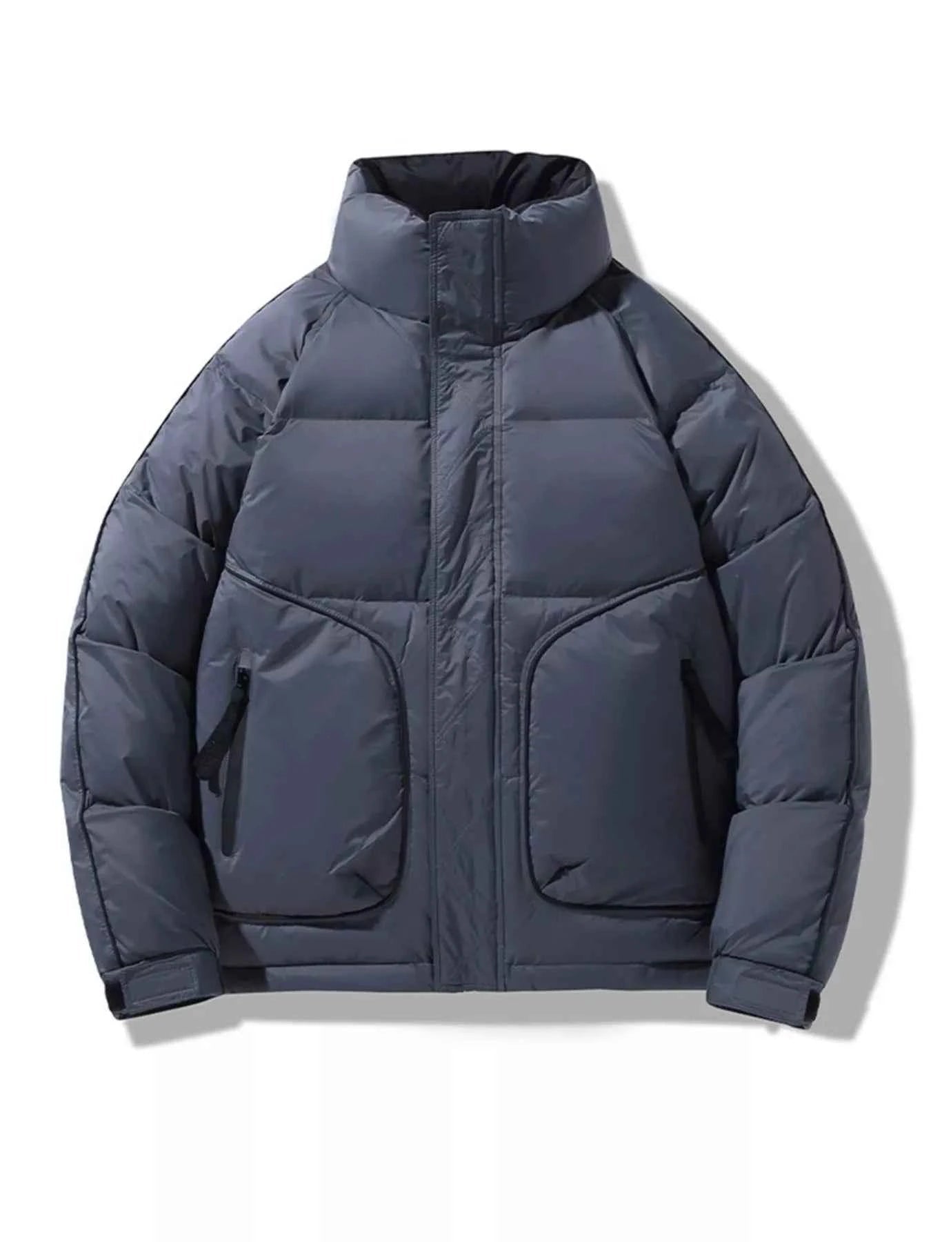 Men's Plus Size Stand Collar Puffer Jacket with Side Zipper Pockets - D.T line