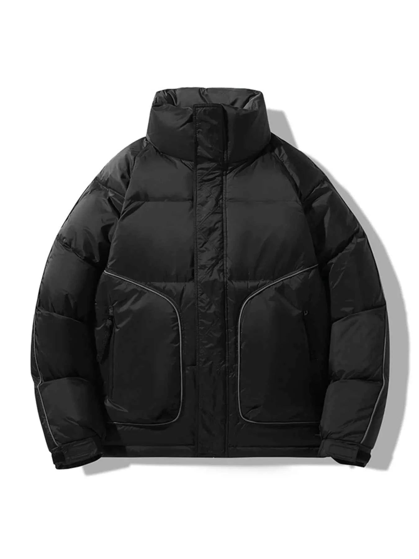 Men's Plus Size Stand Collar Puffer Jacket with Side Zipper Pockets - D.T line