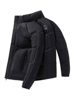 Men's Plus Size Stand Collar Puffer Jacket with Side Zipper Pockets - D.T line