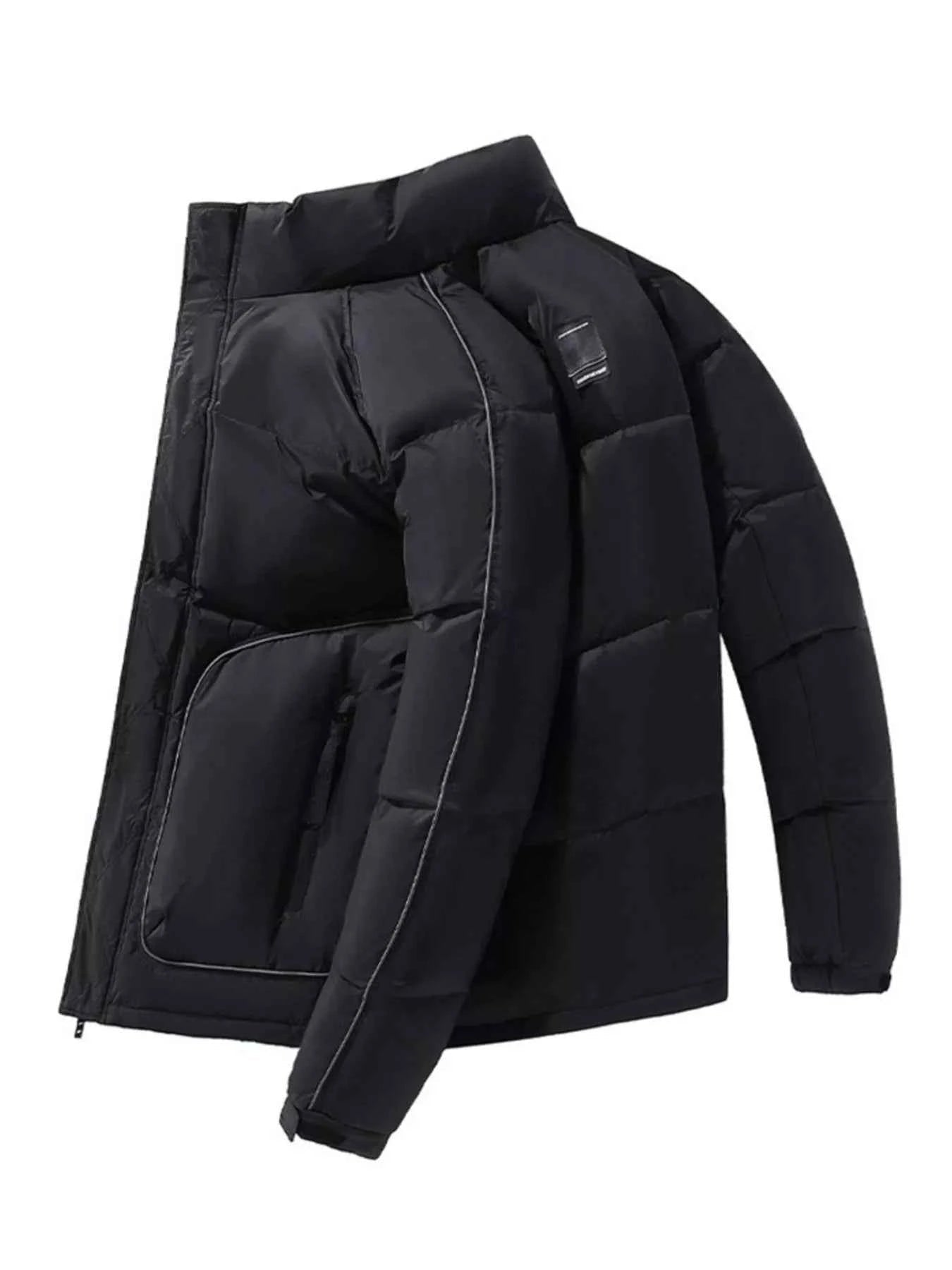 Men's Plus Size Stand Collar Puffer Jacket with Side Zipper Pockets - D.T line