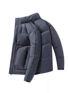 Men's Plus Size Stand Collar Puffer Jacket with Side Zipper Pockets - D.T line