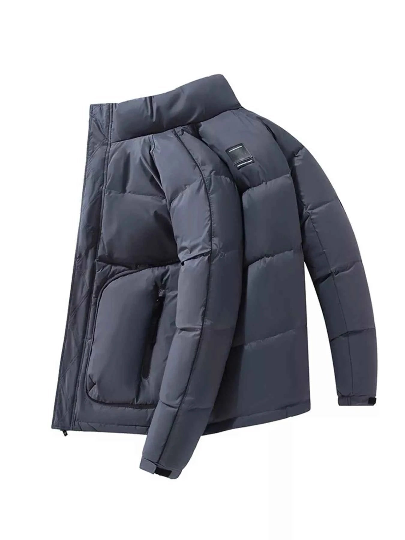 Men's Plus Size Stand Collar Puffer Jacket with Side Zipper Pockets - D.T line