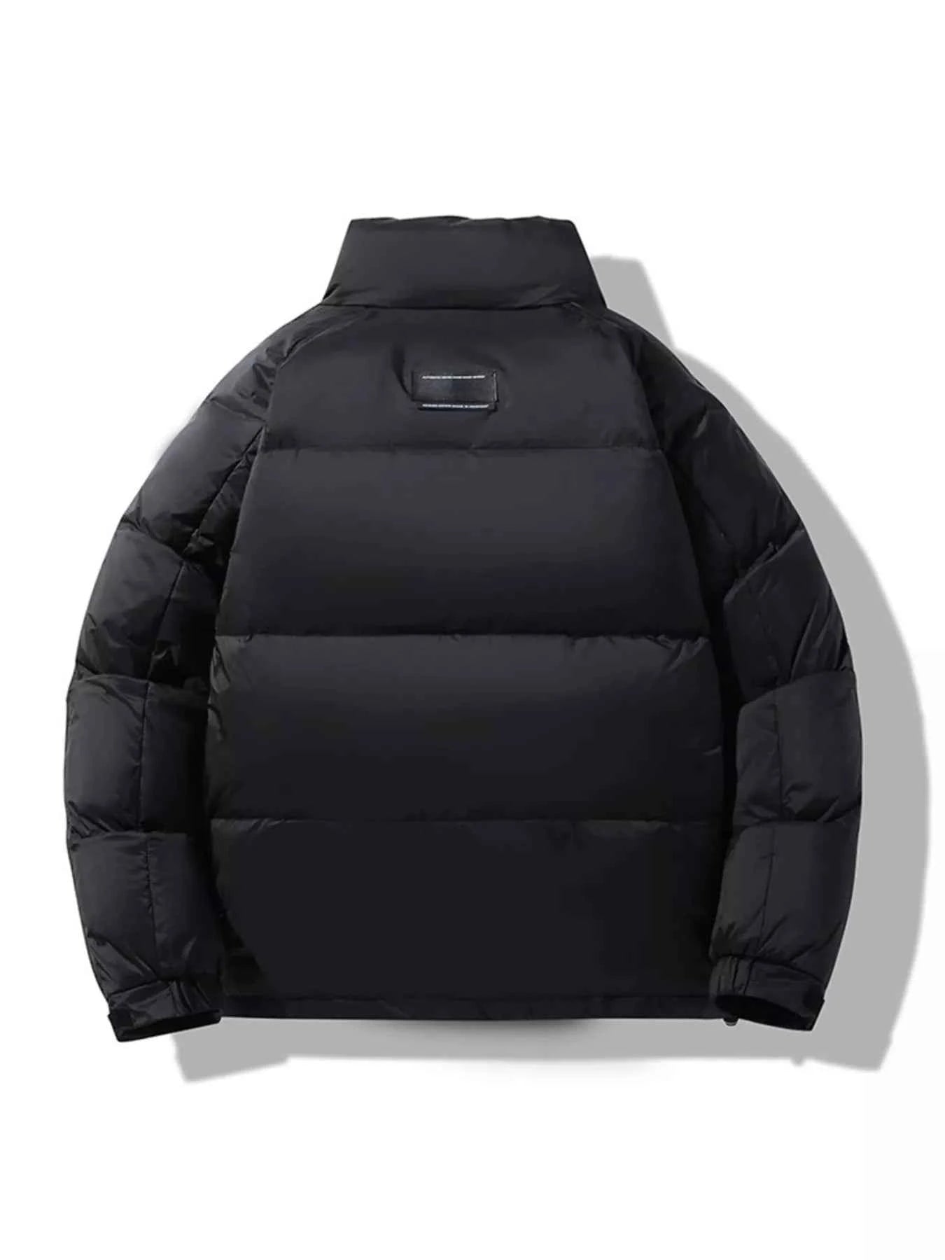 Men's Plus Size Stand Collar Puffer Jacket with Side Zipper Pockets - D.T line