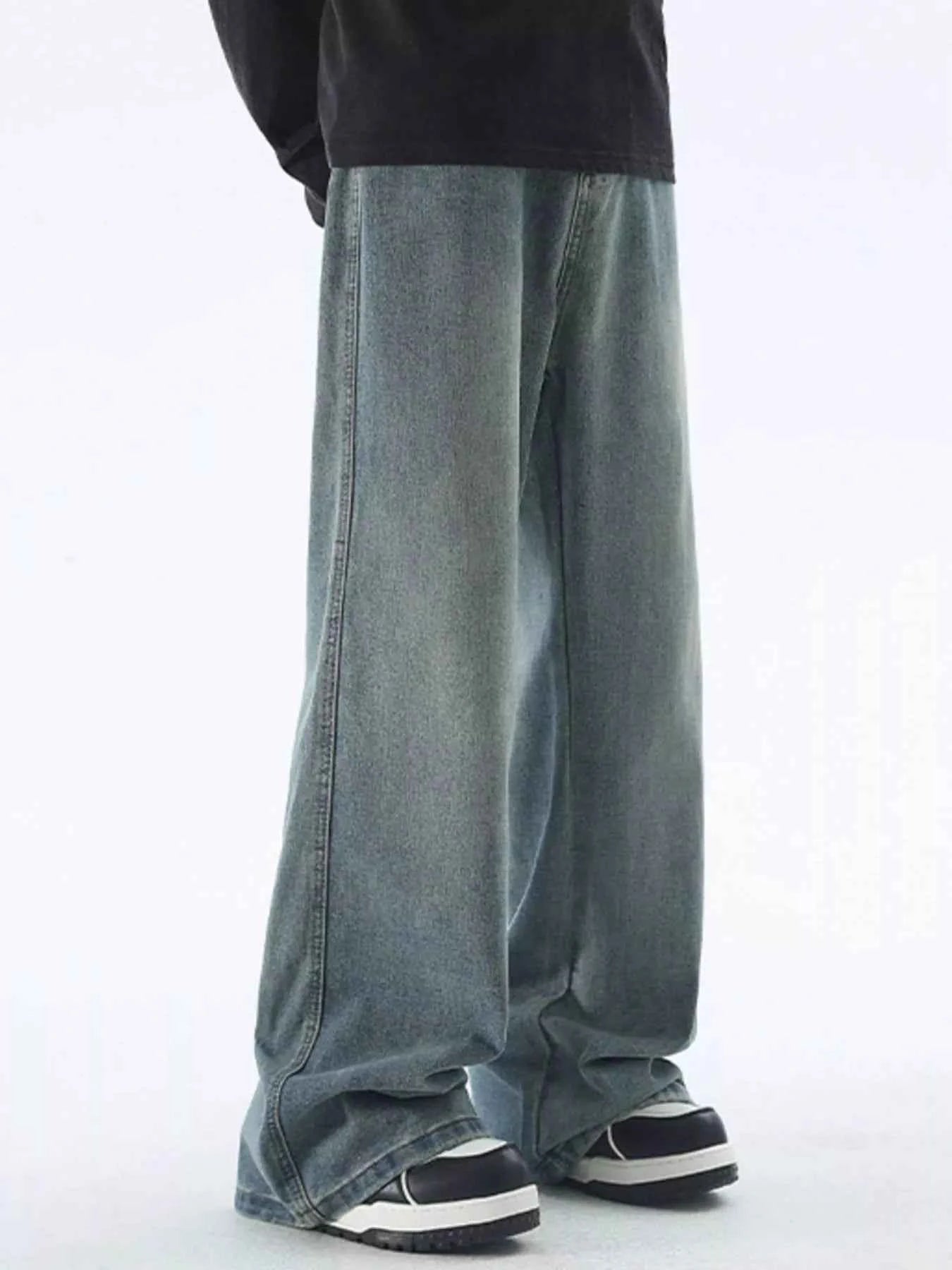 Men's Plus Size Vintage Wash Wide Leg Jeans - D.T line