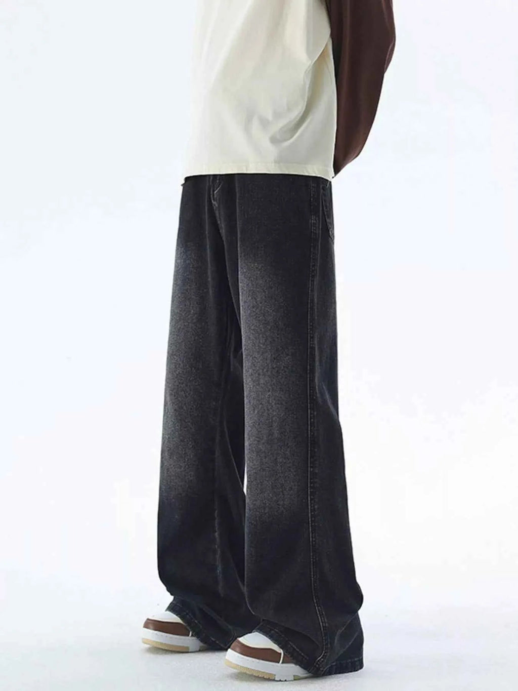 Men's Plus Size Vintage Wash Wide Leg Jeans - D.T line