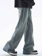 Men's Plus Size Vintage Wash Wide Leg Jeans - D.T line