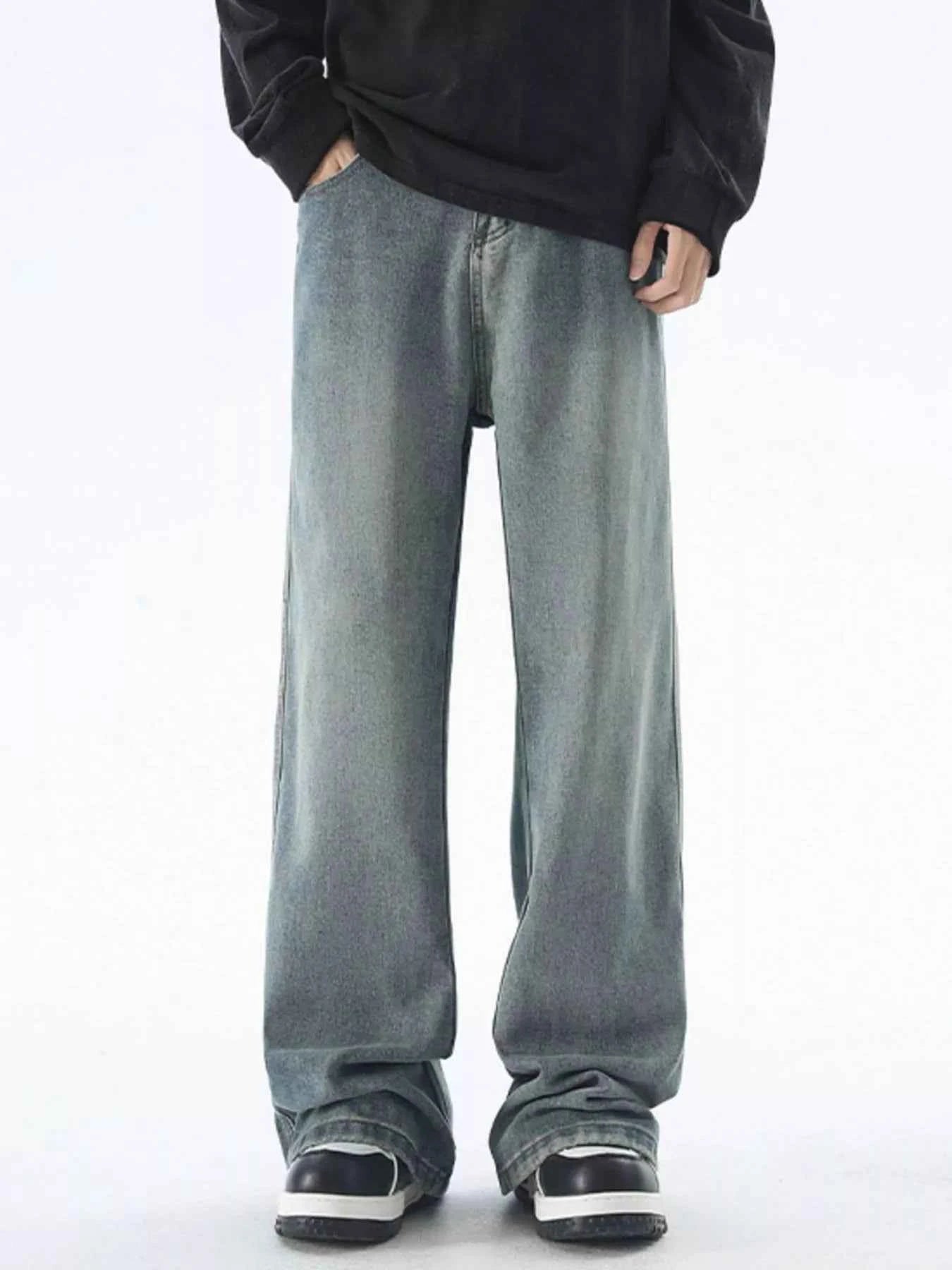 Men's Plus Size Vintage Wash Wide Leg Jeans - D.T line