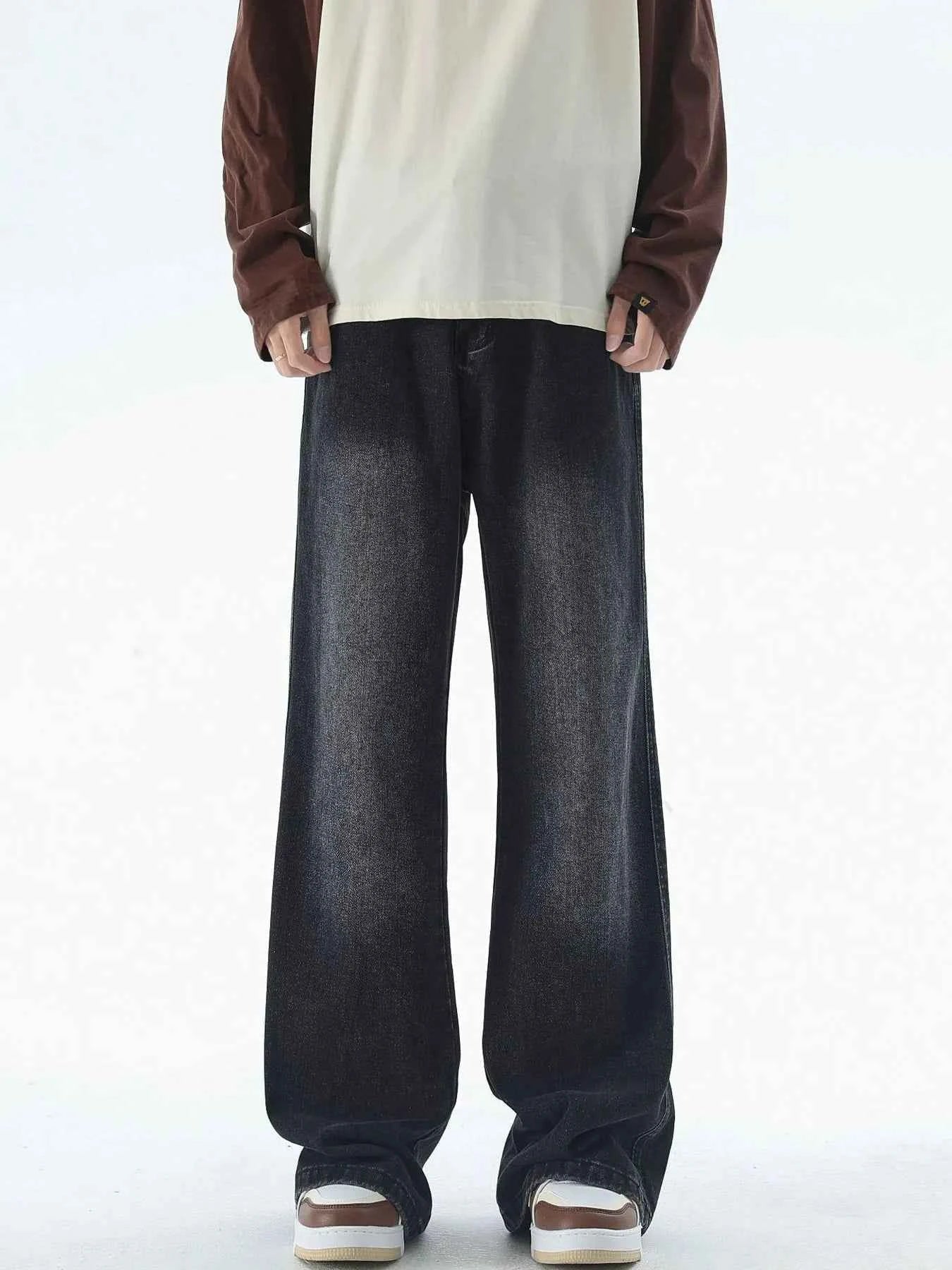 Men's Plus Size Vintage Wash Wide Leg Jeans - D.T line