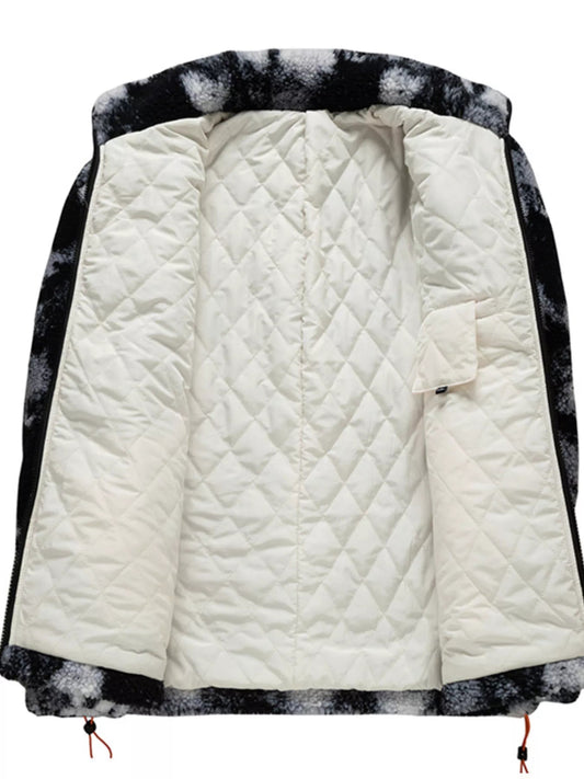 Men's Plus Size Zip Up Abstract Pattern Fleece Jacket - D.T line