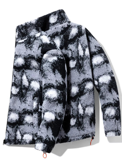 Men's Plus Size Zip Up Abstract Pattern Fleece Jacket - D.T line