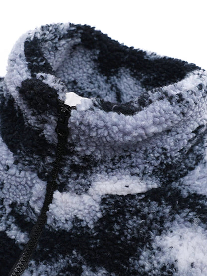 Men's Plus Size Zip Up Abstract Pattern Fleece Jacket - D.T line