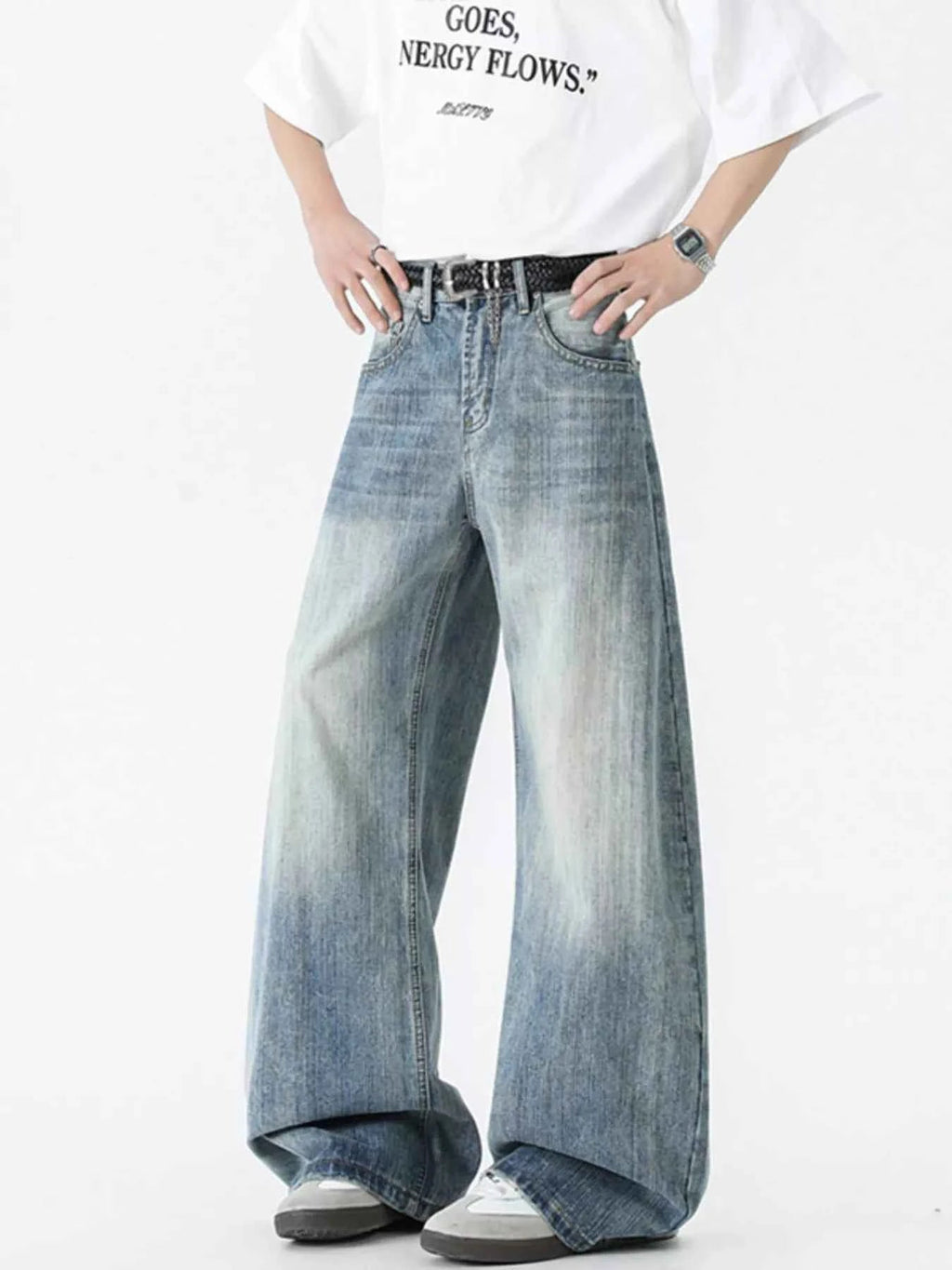 Men's Vintage Wash Wide Leg Jeans - D.T line