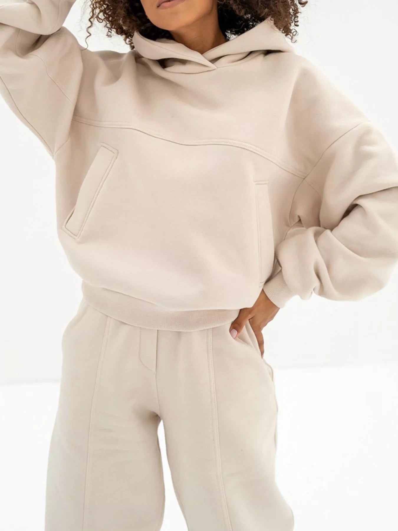 Solid Exposed Seams Hoodie and Joggers Activewear Set - D.T line